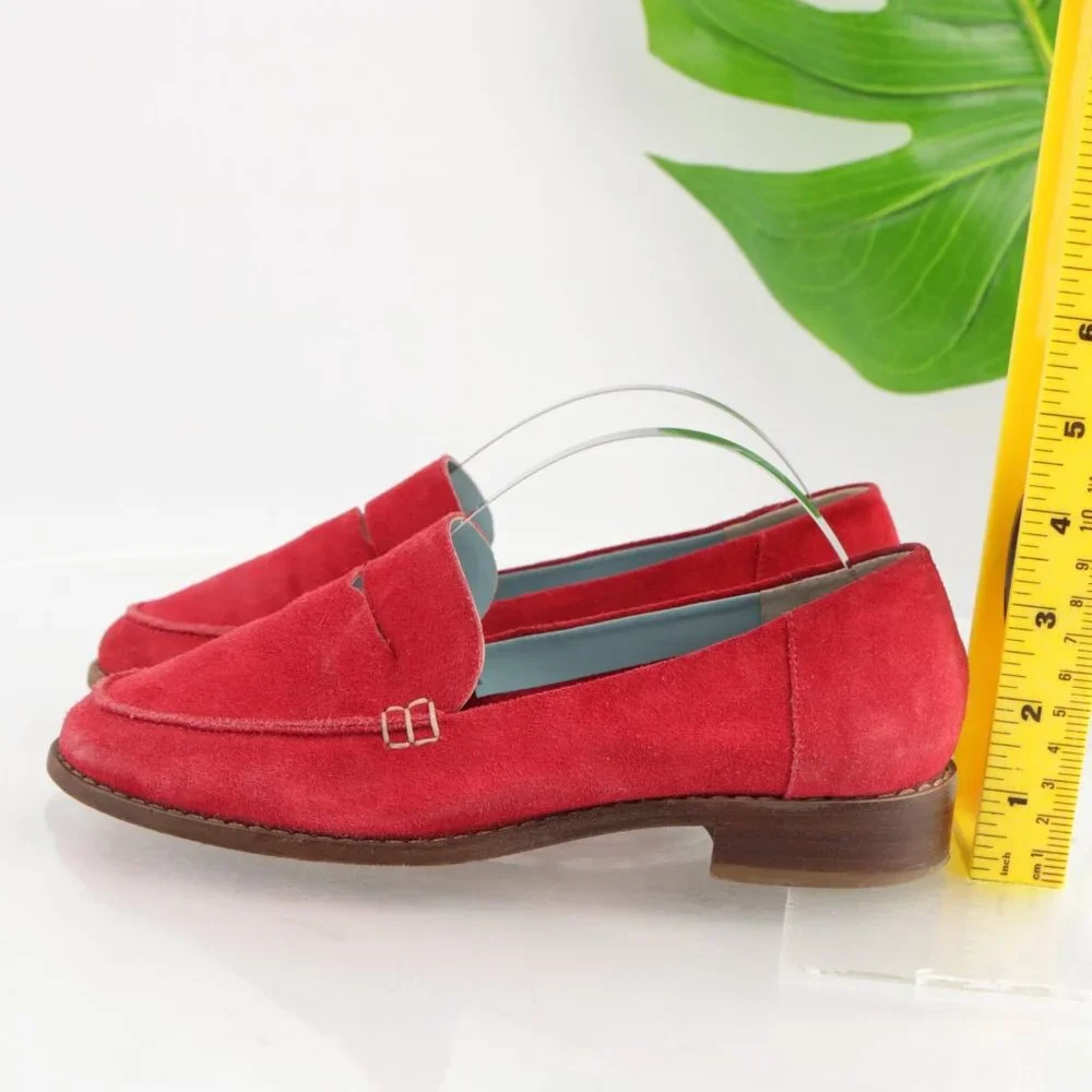 Frances Valentine Womens Penny Loafer Size 6 Red Suede Slip On Shoe Cutout Flats